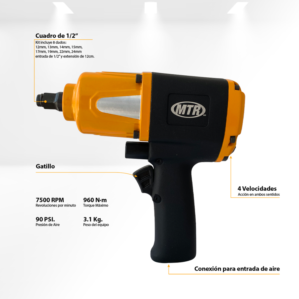 Pistola Neumática de 1/2"