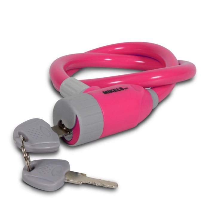 CABLE CANDADO CON LLAVES, COLOR ROSA (65 CMS)
