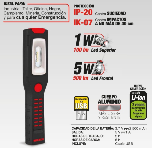 LÁMPARA LED 5W RECARGABLE