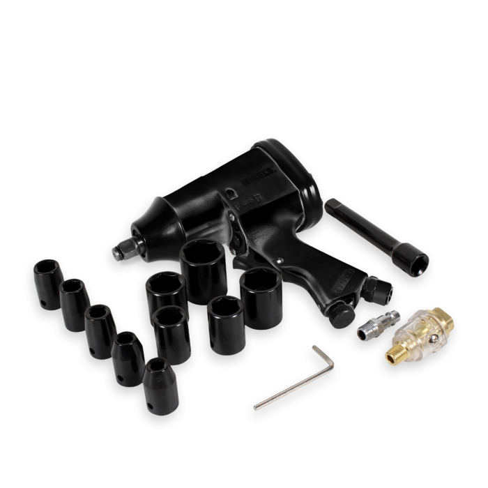 PISTOLA DE IMPACTO NEUMÁTICA CON KIT DE 10 DADOS (1/2”, 320 LB/FT)
