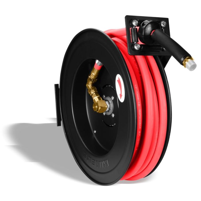[CAM-1] CARRETE DE ACERO CON MANGUERA, 1/2”  SISTEMA RETRÁCTIL (15 MTS)